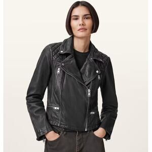 NWOT Allsaints Cargo Distressed Leather Biker Women Jacket US 8